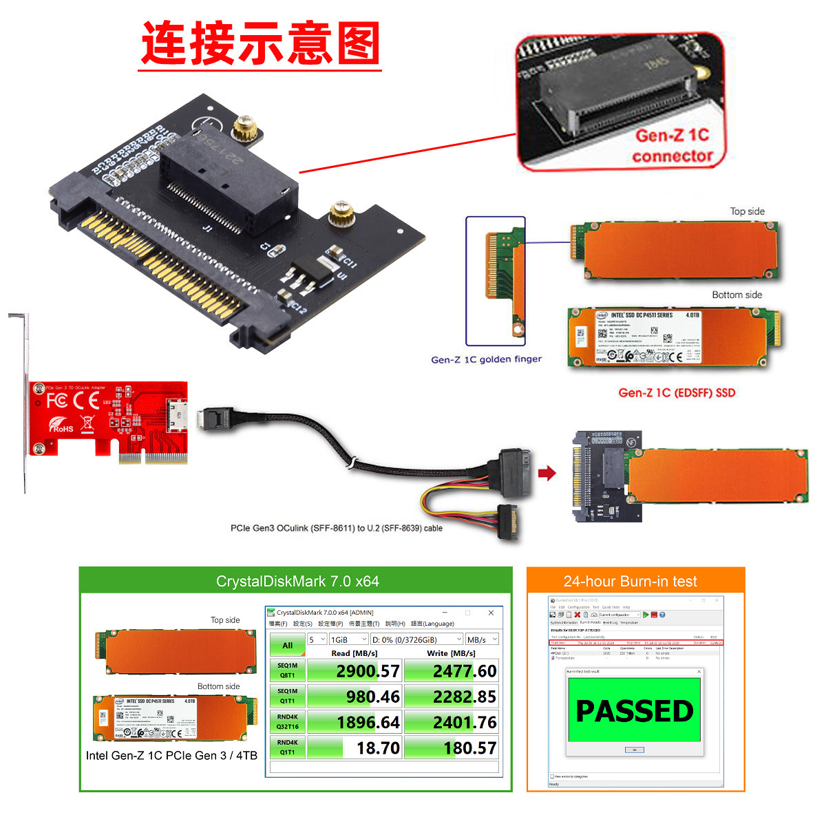 EDSFF E1.S interface SSD Genz PCI-E to SFF-8639 2C E1.L hard disk to U.2SSD Item Picture