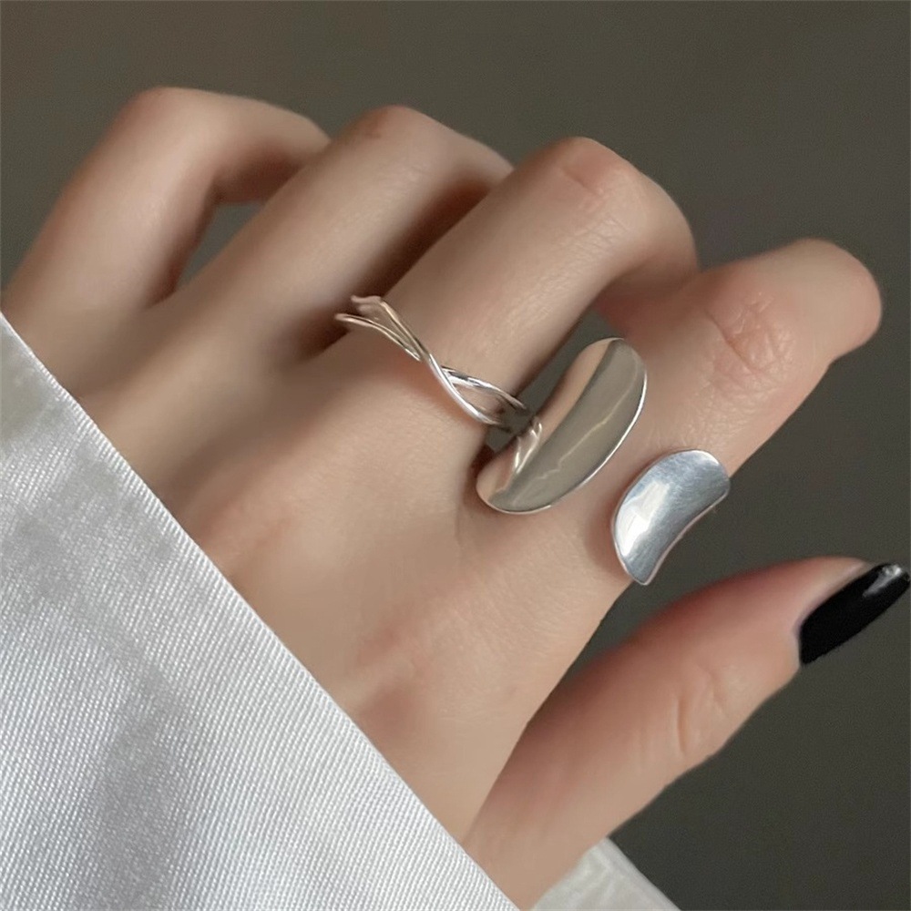 Heavy industry wide surface, strong presence, pure silver ring, women's Instagram fashion, individuality, niche, cool Japanese and Korean style open ring full figure