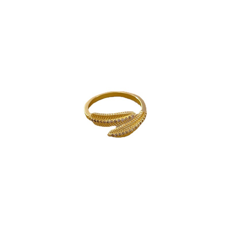 【 Real gold electroplating 】 Open leaf women's fashion slightly inlaid light luxury ring index finger ring, the same style as Internet celebrities, cold style Item Picture