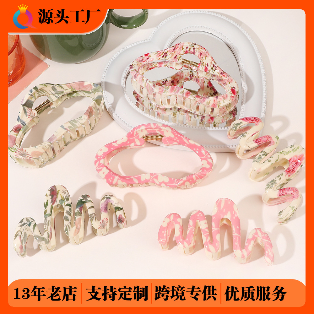Qiyue water-rotating printed hair clips, large high-end shark clips, children's hair accessories and headwear wholesale full figure