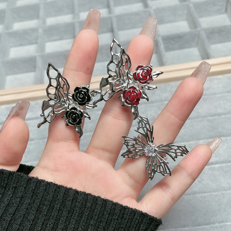 New Chinese-style retro niche ring for women, rose liquid butterfly open ring, sweet and cool irregular hollow ring Specification drawing