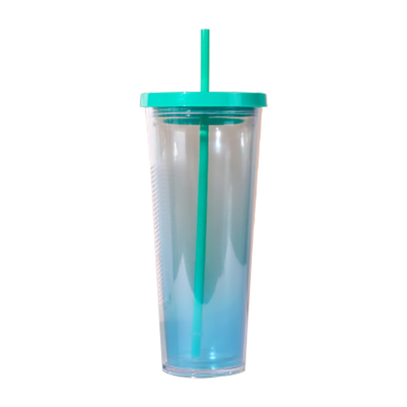 Customized cross-border gradient water cups, straw cups, large-capacity double-layer insulated drinking cups, white-collar commuting straight cups wholesale Item Picture