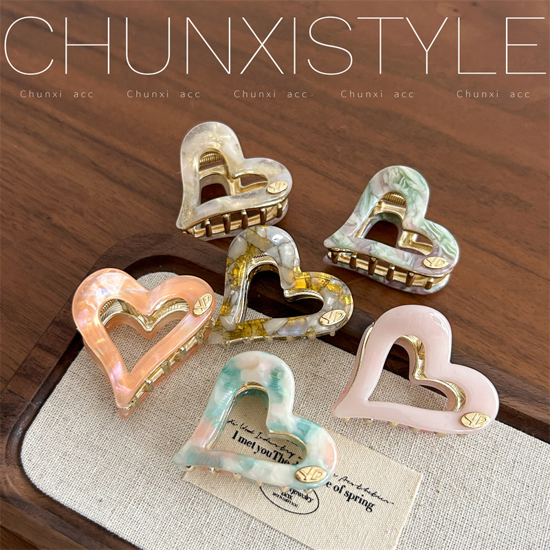 YD small hair clips, acetate hair clips, heart-shaped back of the head, shark clips, half-tied hair clips, retro French style, Internet celebrity details Picture