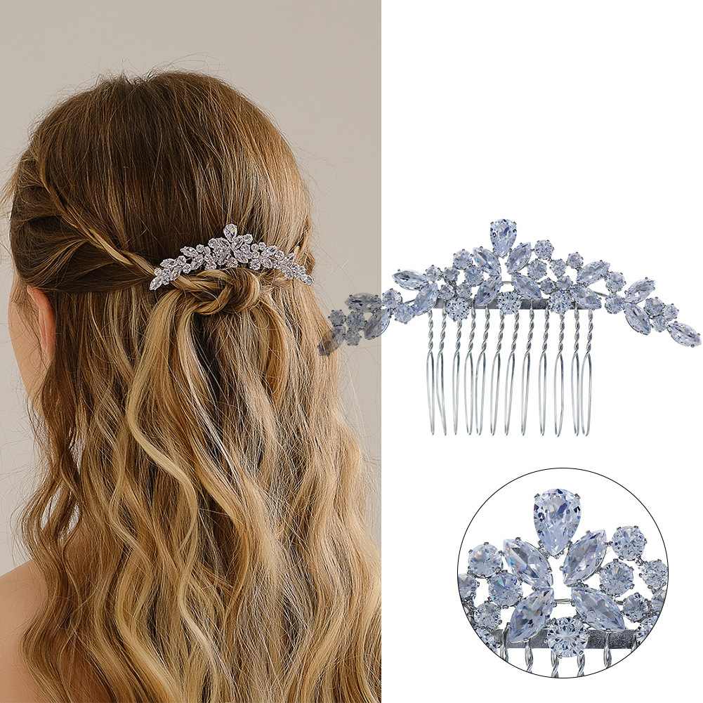 Cross-border bride hair accessory with a high-end and versatile style, a wedding dress and evening gown headwear with a niche design sense, a zircon flower hair comb full figure