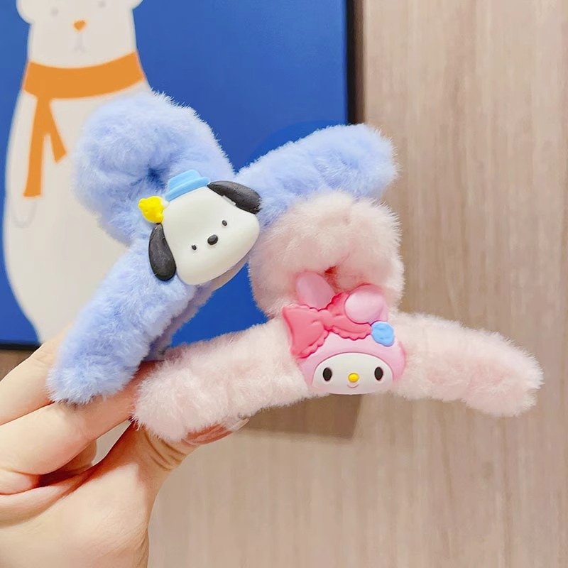 Sanrio plush hair clips for women, cute spring and summer fur grab clips, shark clips, large cartoon Kolomi hair clips details Picture