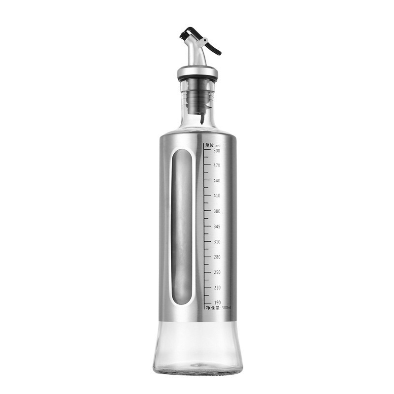 Household kitchen stainless steel glass oil bottle, leak-proof press-type olive oil pot, soy sauce and vinegar seasoning bottle Item Picture