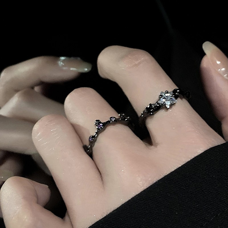 Irregular zircon star ring for women, dark personality, cold style, retro light luxury, high-end feel, layered open ring Specification drawing