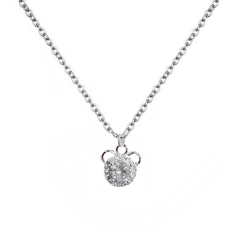A simple titanium steel necklace with a light luxury and niche design for women. It features a collarbone chain and a zircon bear head pendant as a birthday gift Item Picture