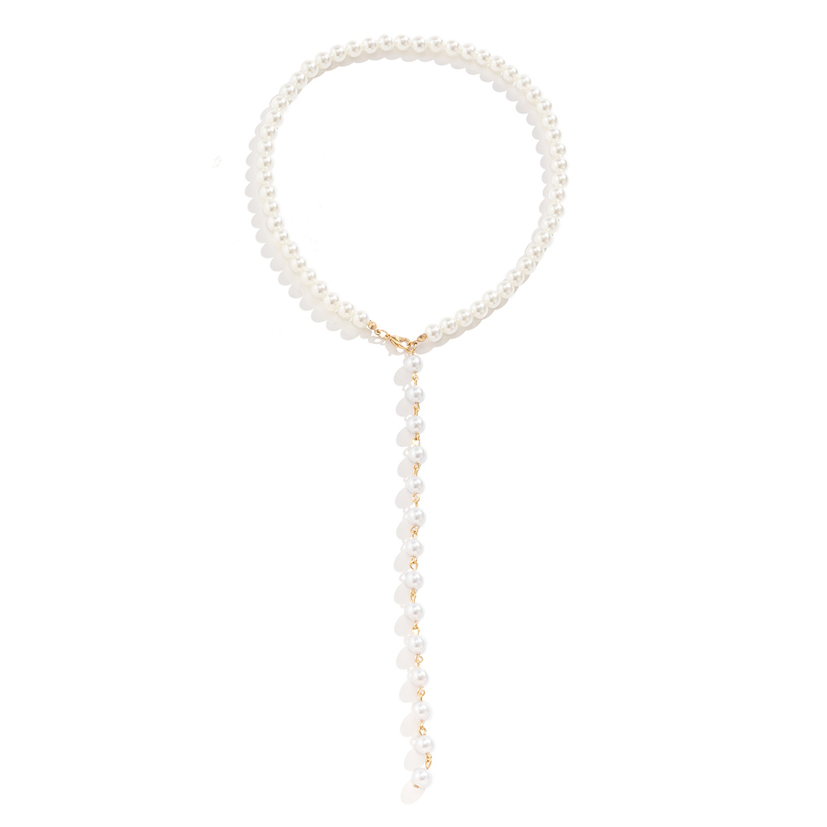 European and American cross-border jewelry, retro round bead chain beaded necklace, simple imitation pearl tassel long and niche necklace Item Picture