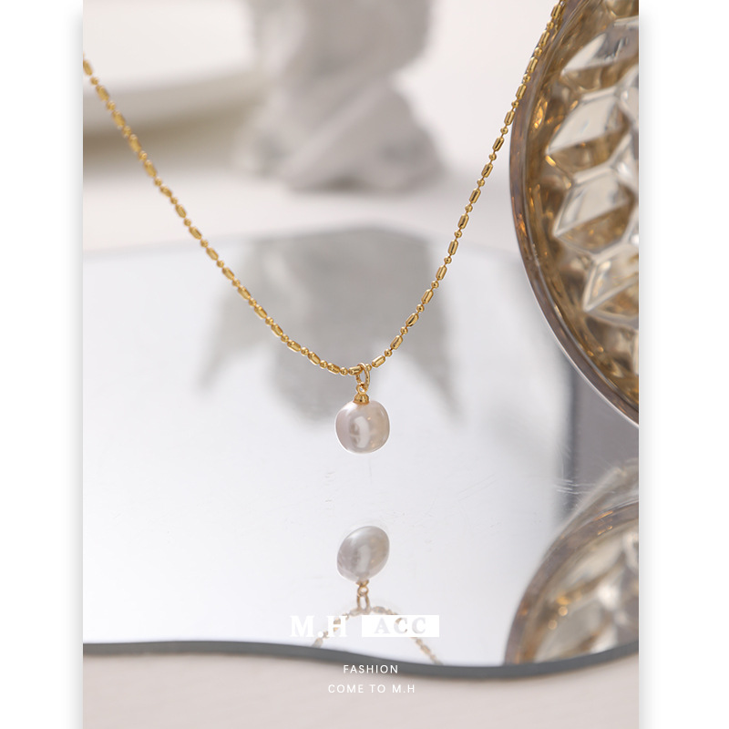 French-style simple pearl necklaces with a sense of high-end women, light luxury, ins style, niche collarbone chains, fashionable and retro necklaces wholesale Specification drawing