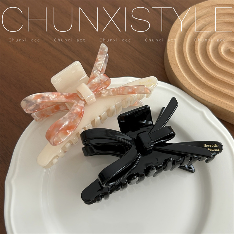 Hold on tight! Niche, non-identical, high-quality acetate bow, shark clip at the back of the head, grab clip, hair clip, hairpin Specification drawing