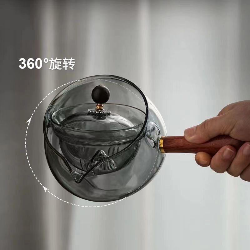 High borosilicate glass teapot, 360-degree rotating fair cup, tea brewing teapot, household tea brewing teapot, tea water free and easy teapot set Specification drawing