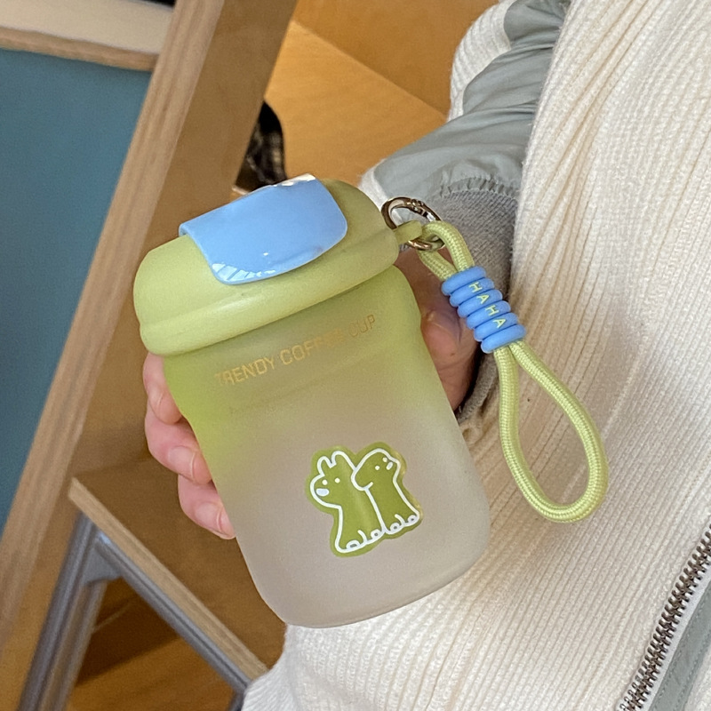 Gradient green sealed glass cup, ins niche high appearance level refined high borosilicate water cup, coffee cup, couple's casual cup full figure
