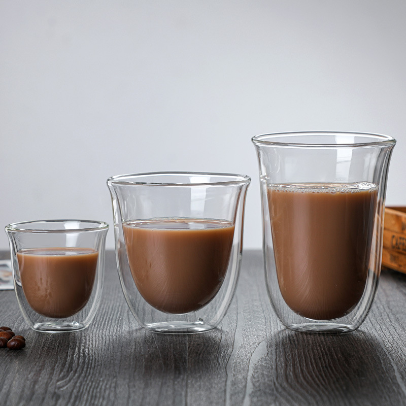 Wholesale of glass coffee cups, high borosilicate double-layer glass cups, high appearance level double-layer transparent beverage cups, insulated water cups full figure