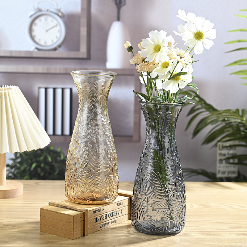 Relief simple glass vases, living room dining table coffee table ornaments, water-grown fresh flowers, Nordic ins style vase wholesale Specification drawing