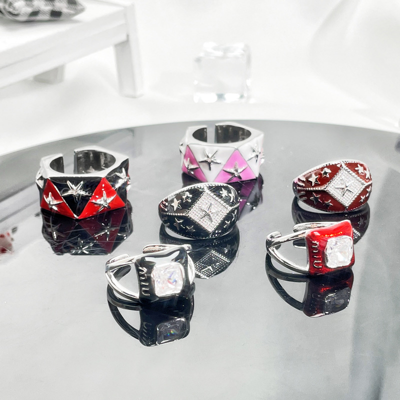 European and American style, fashionable starry letter drip glaze open ring, punk personality, cold trend ring, autumn and winter accessories Specification drawing