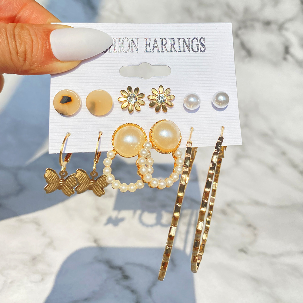 European and American cross-border retro new diamond-encrusted earring set, InS-style stud earring set wholesale HZS1997 details Picture