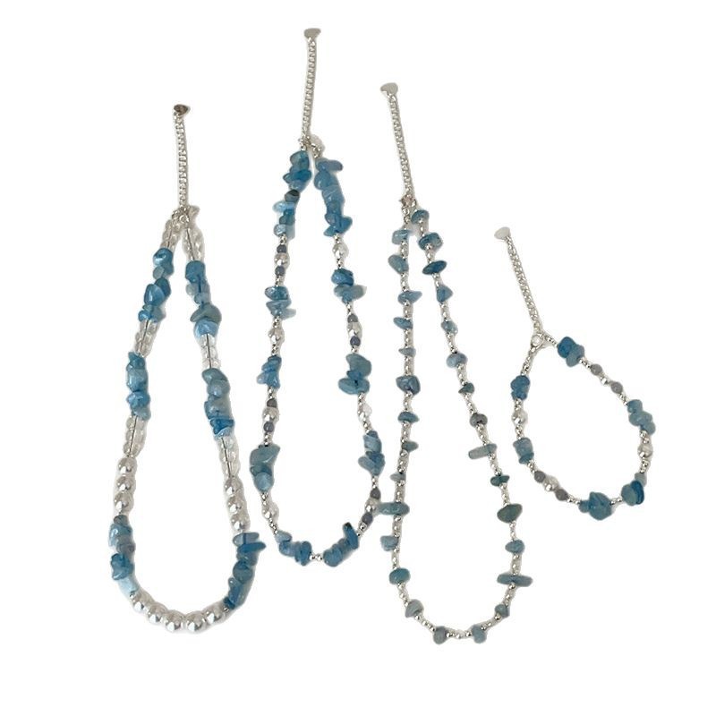 Aquamarine and pearl beaded necklace for women, fresh, simple and versatile, stylish and elegant. Collarbone chain Item Picture