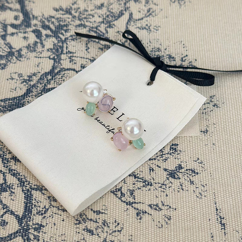 "Rainbow Candy" sweet pearl Stud earrings 2025 New style elegant and stylish spring and summer simple earrings and earrings Specification drawing