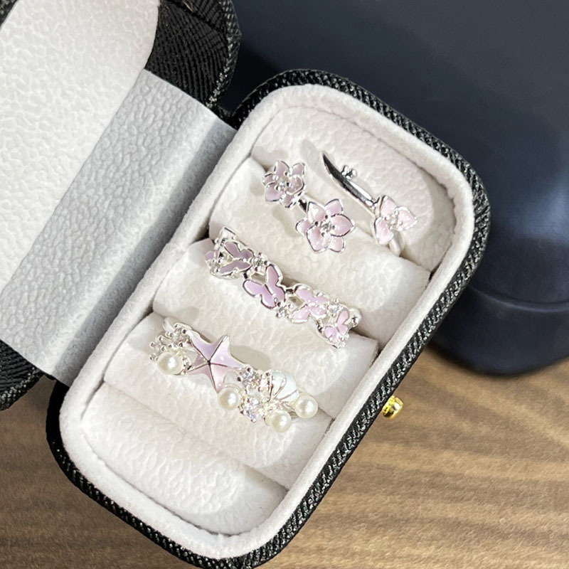 ins minimalist design starfish pearl open ring for women, pink flower butterfly sweet and unique niche ring Specification drawing