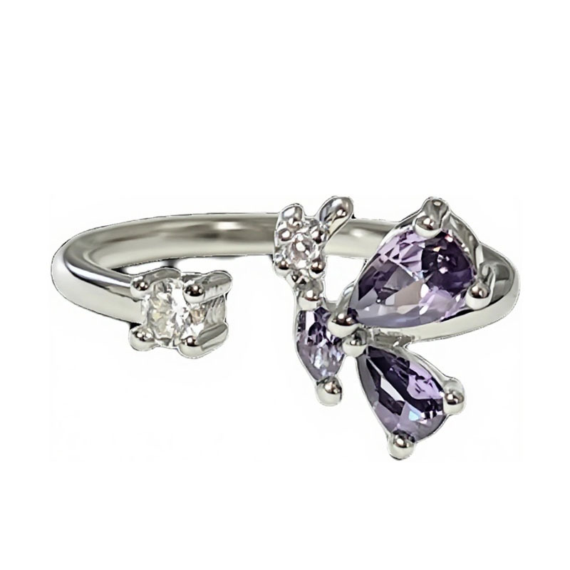 A sweet, cool and romantic purple diamond butterfly opening ring for a young girl, a cold and elegant layering best friend ring for a woman, and a simple and unique ring Item Picture