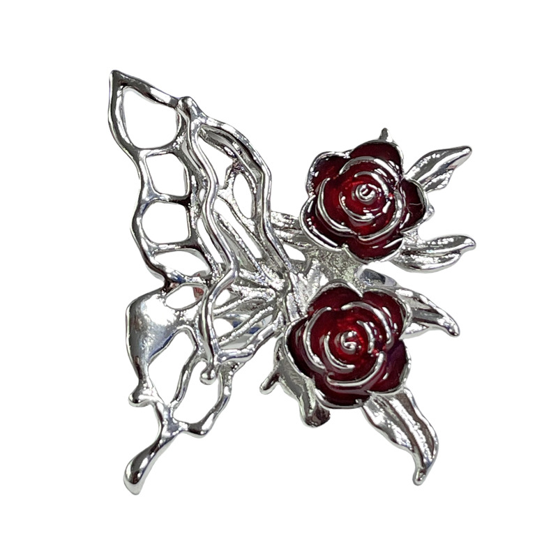 New Chinese-style retro niche ring for women, rose liquid butterfly open ring, sweet and cool irregular hollow ring Item Picture