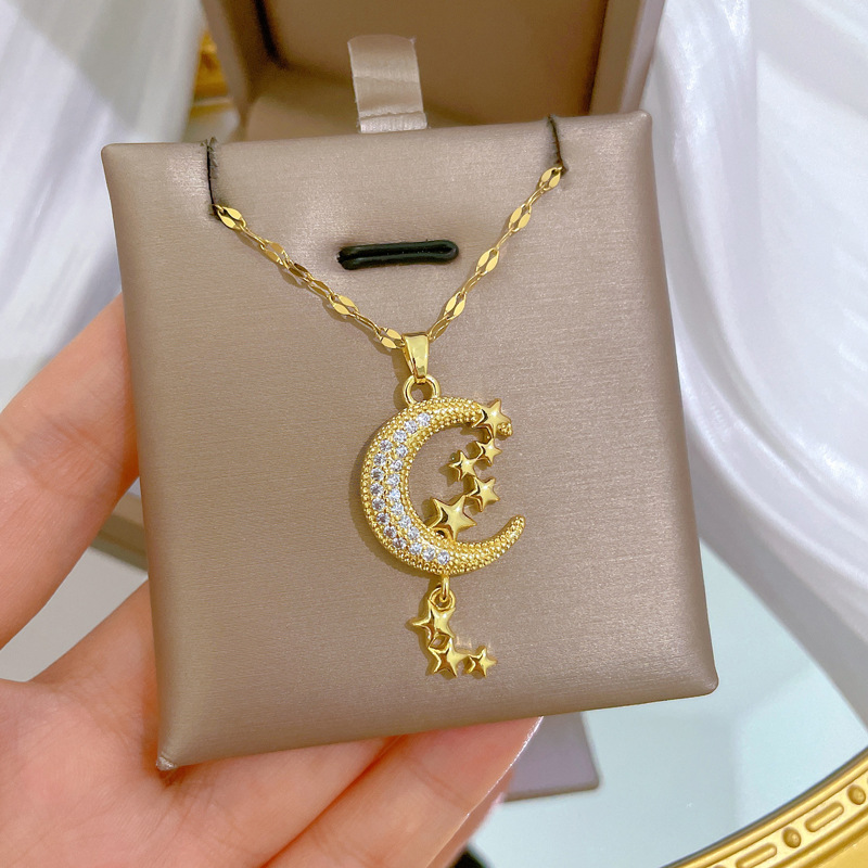 【 Titanium Steel 】 Moon and star tassels, light luxury and elegant, full diamond necklace, versatile for women, collarbone chain, titanium steel chain Application Scenario