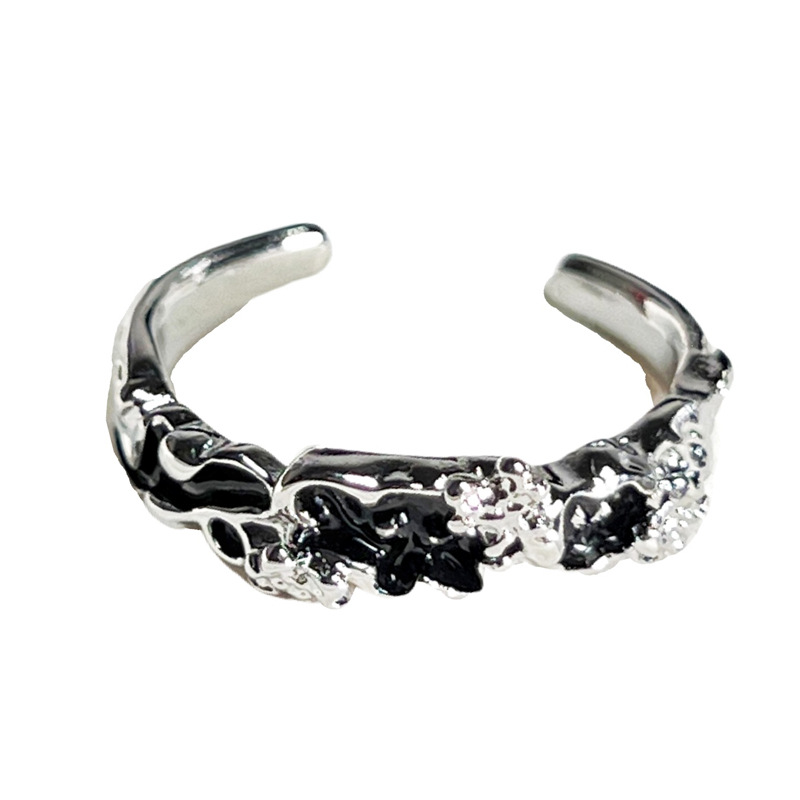 Simple and individual little cat drip glaze fashionable open ring for female students, a niche dark irregular texture punk ring Item Picture