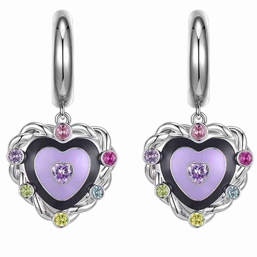 Colorful diamond twist heart-shaped pendant ear rings, 2025 new style colorful heart-shaped sparkling diamond earrings, niche and trendy earrings for women Item Picture
