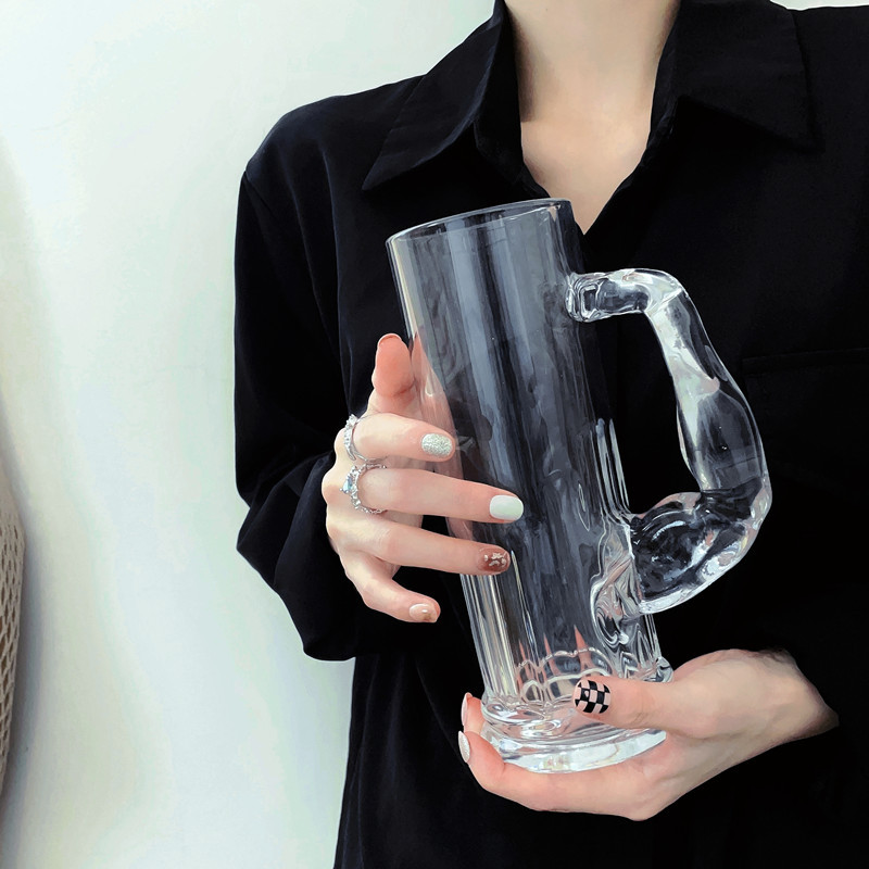 Wholesale of strongman frosted handle beer mugs, handle cups, large-capacity glass drinking cups, milk and juice cups details Picture