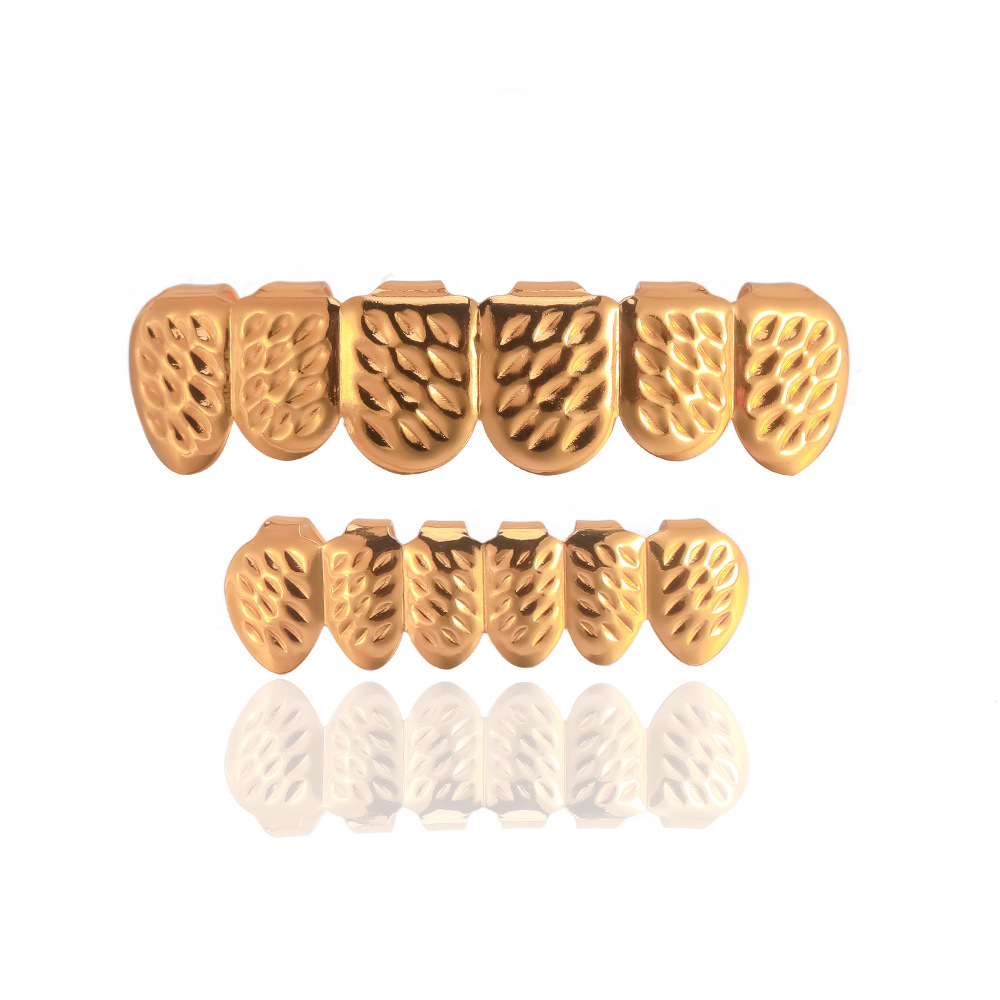 The popular leopard-print gold hip-hop teeth in Europe and America, Hip-hop nightclub trendsetters, Halloween metal braces grillz full figure