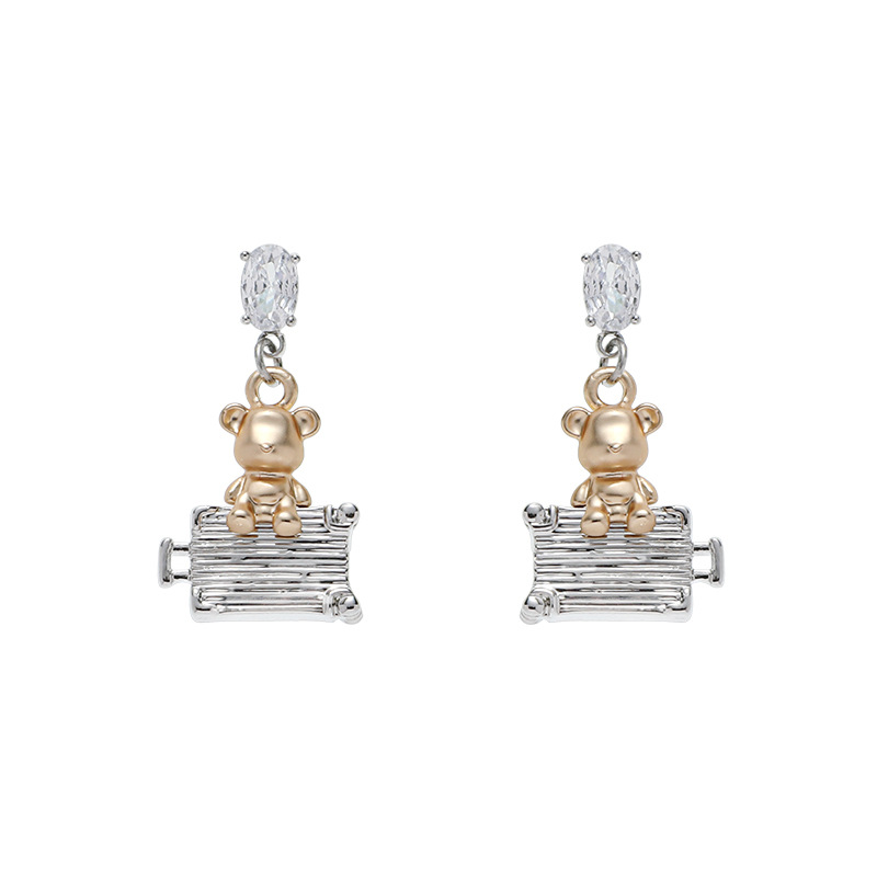 Original Bear suitcase series earrings 925 Silver Needle High-end Stud earrings 2024 New style Niche light luxury earrings Item Picture
