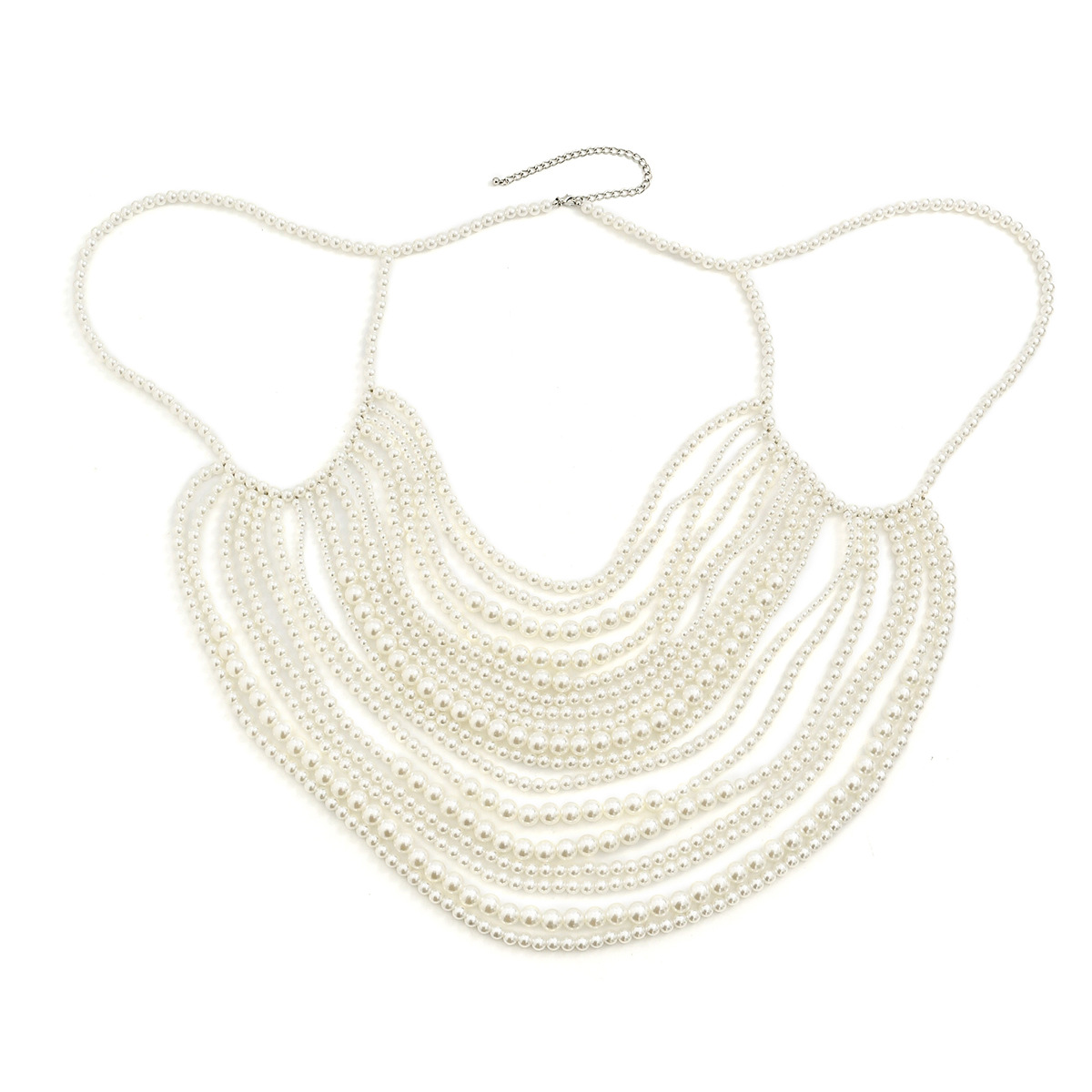 European and American cross-border jewelry multi-layer imitation pearl black chain woven pearl layering body chain Item Picture