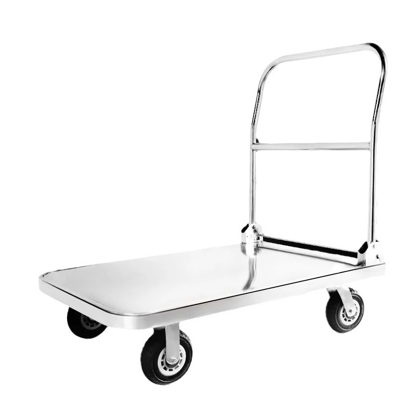 304 stainless steel 202 flatbed cart, handcart, handling cart, push truck, silent folding small cart, pull truck, trailer Item Picture