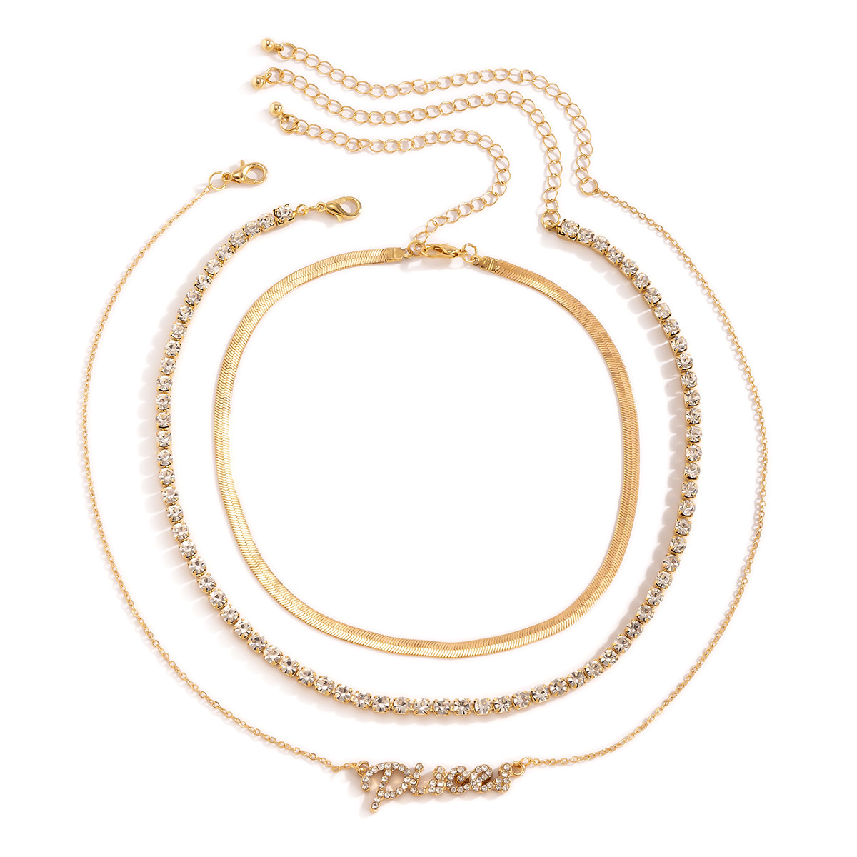 Sweet and cool style, unique letter claw chain, layered collarbone chain necklace, simple European and American snake bone chain, hip-hop rhinestone necklace for women Item Picture