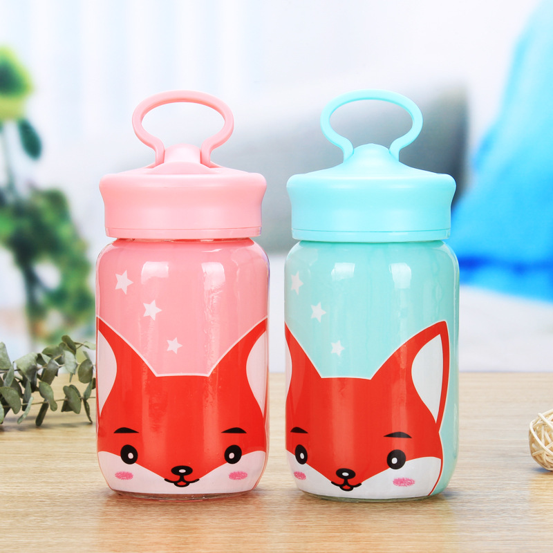 Fox glass cup advertising cup, female student's personalized and trendy mobile phone stand, water cup, fresh, portable and cute cup details Picture