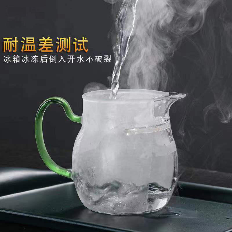 Thickened glass fair cup, Japanese tea sea cup, high borosilicate heat-resistant Gongfu tea set with handle filter, public cup and tea divider Specification drawing
