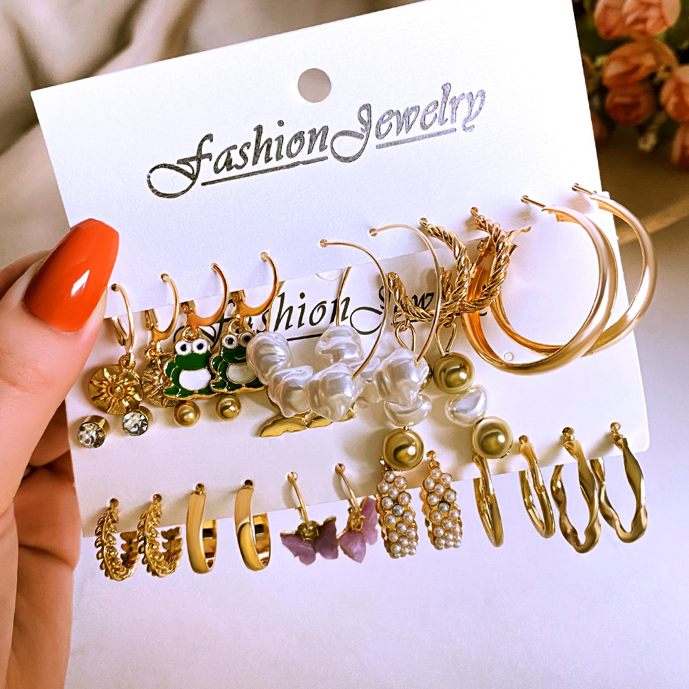 European and American cross-border unique and funny frog and duck heart-shaped ear buckles, creative acrylic butterfly pearl card earrings batch details Picture