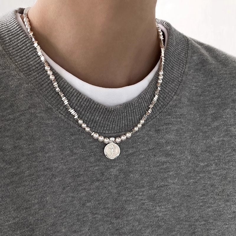Irregular broken silver pearl necklace for women, 2025 new style, light luxury and niche, rose glaze drop collarbone chain Application Scenario