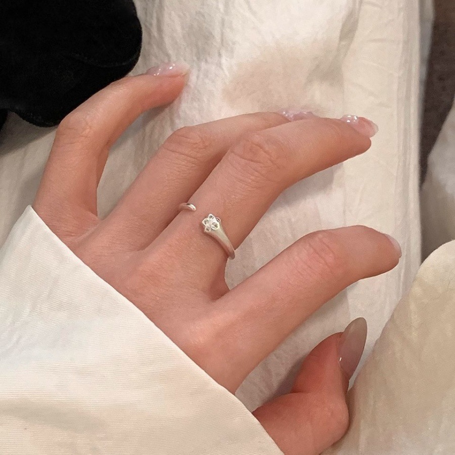 Korean cat-paw zircon ring for women, simple and elegant style index finger ring, niche design, cute and sweet open ring trend Specification drawing
