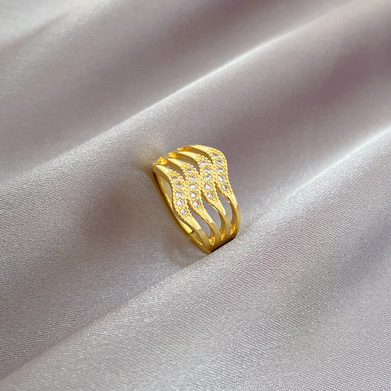 【 Real Gold 】 Four-layer zircon fashion ring with adjustable opening, simple Japanese-style bracelet, couple rings Specification drawing
