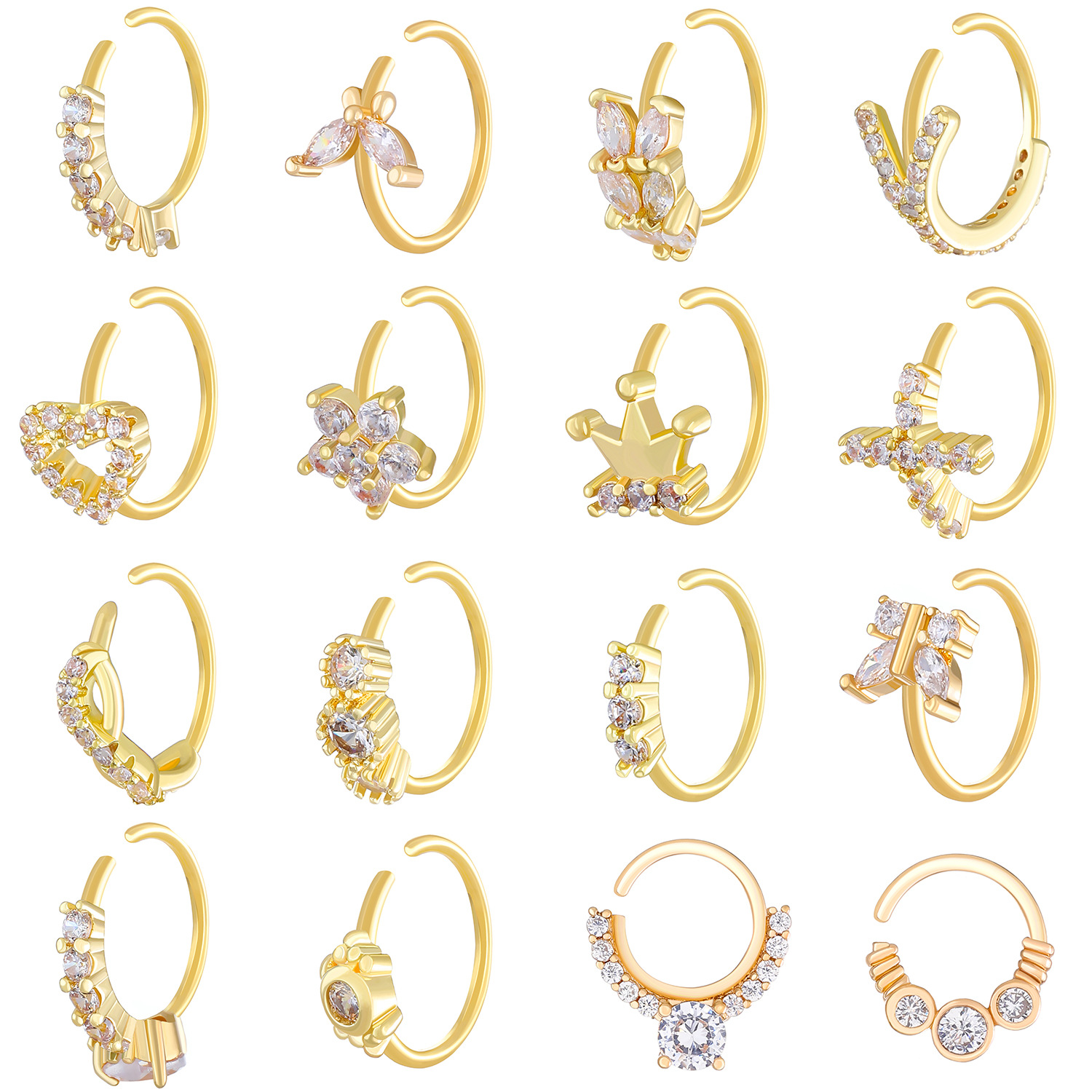 Wholesale of cross-border new diamond-encrusted butterfly-shaped heart-shaped nose rings, women's unique and elegant crown cross nose ornaments and piercing accessories Item Picture
