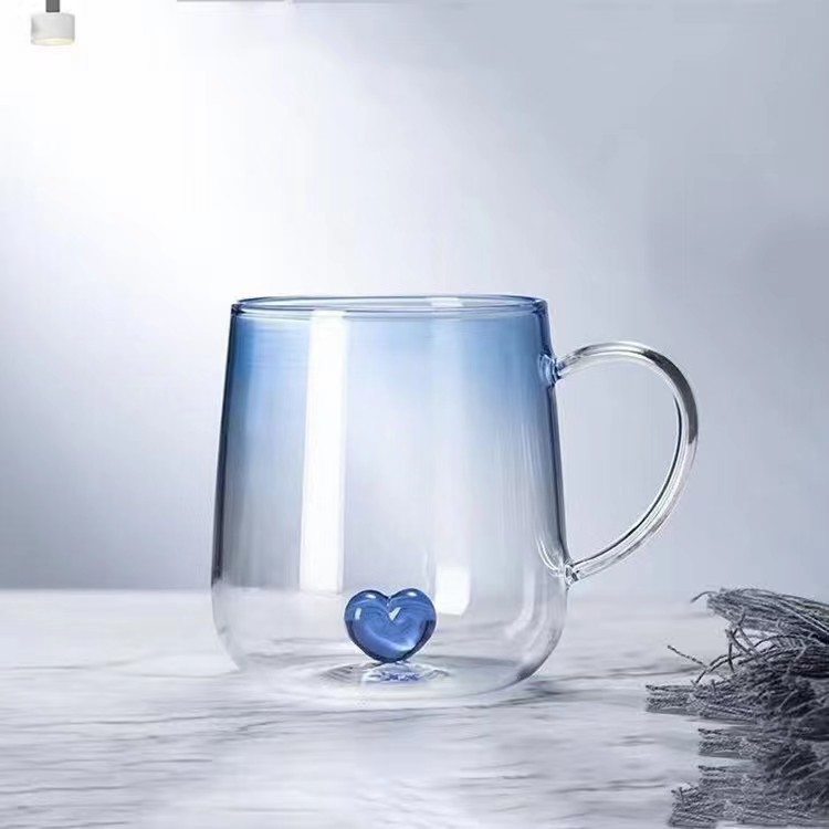 High borosilicate transparent glass household large-capacity single-layer heart-shaped glass cup for fruit juice beverages, flower tea and cold drinks details Picture