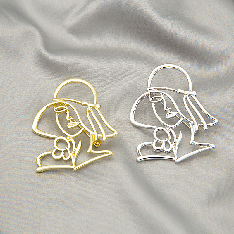 Wholesale of European and American retro beauty head brooches, personalized and fashionable line face brooches, and clothing accessories full figure