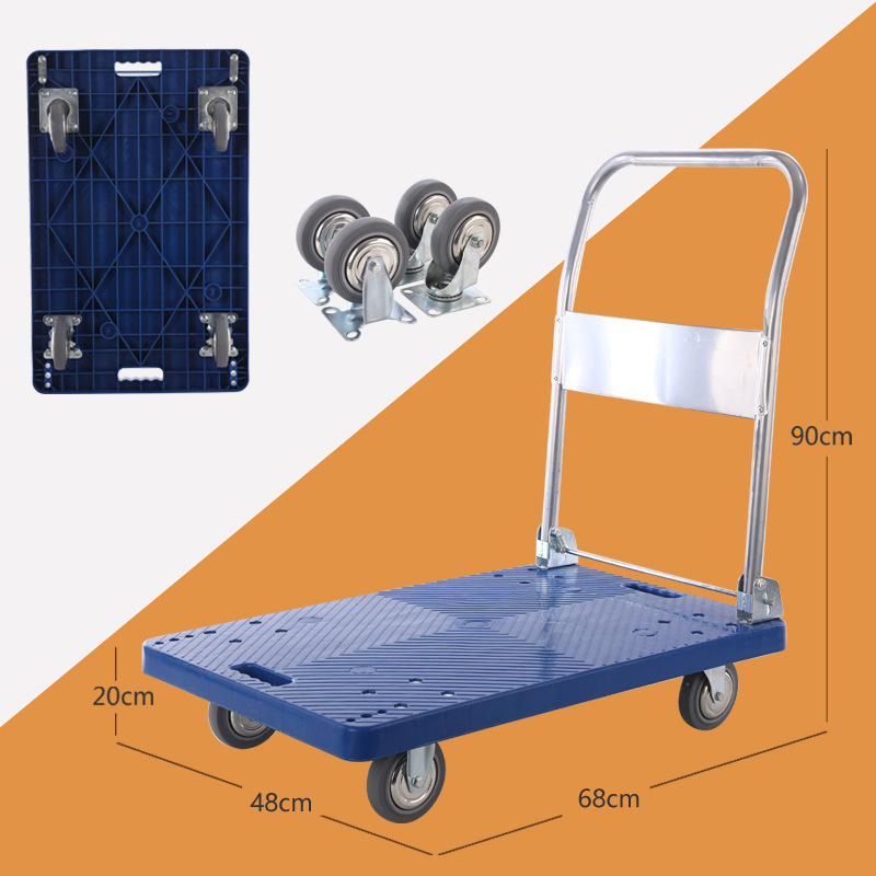 The factory supplies flatbed carts, hand carts, silent folding carts, 90×60, 50×70, and multiple colors of hand-pulled carts and trailers details Picture