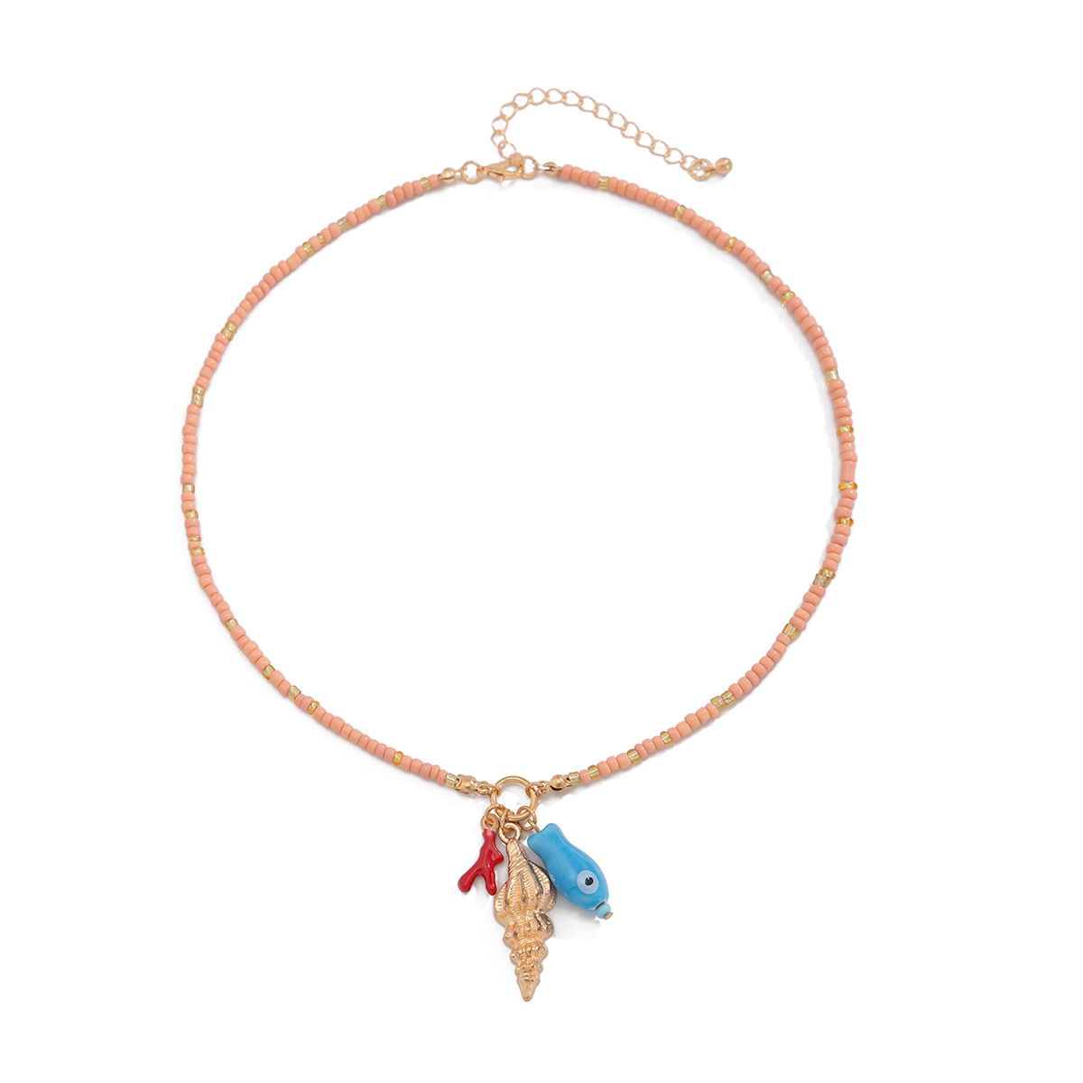 European and American cross-border jewelry, InS-style Buddha's hand and eye alloy pendant necklace, conch acrylic rice beads collarbone chain Item Picture