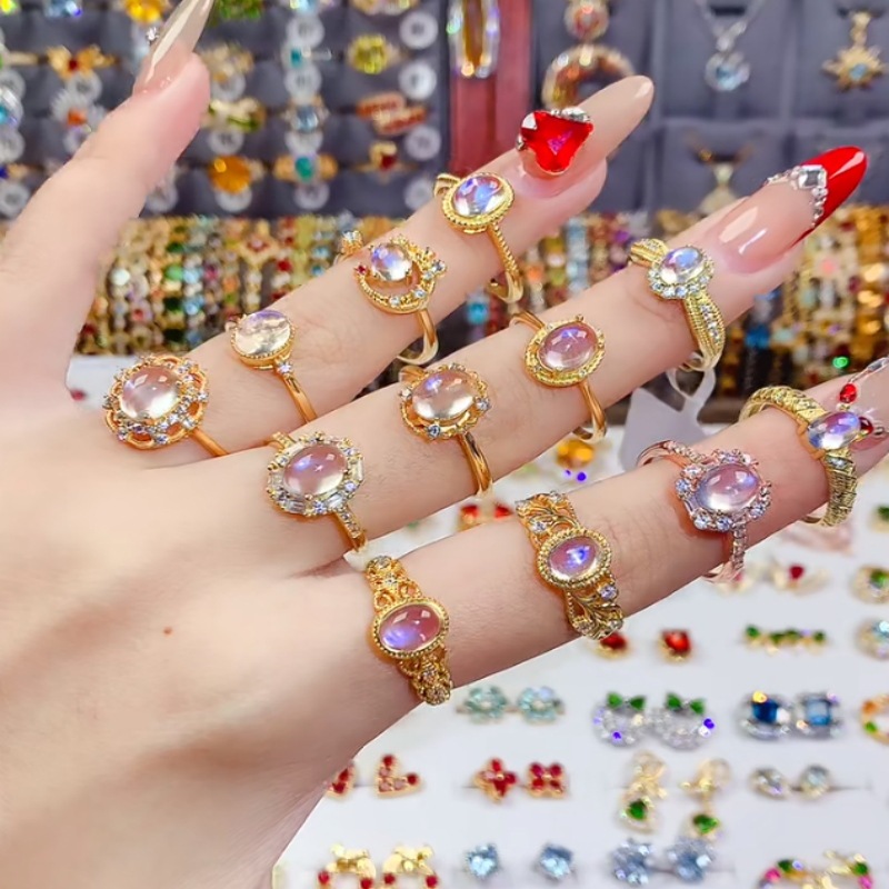 Live-streaming best-selling gemstone ring, a niche design for women with a high-end feel, is a fashionable and versatile open-top ring full figure