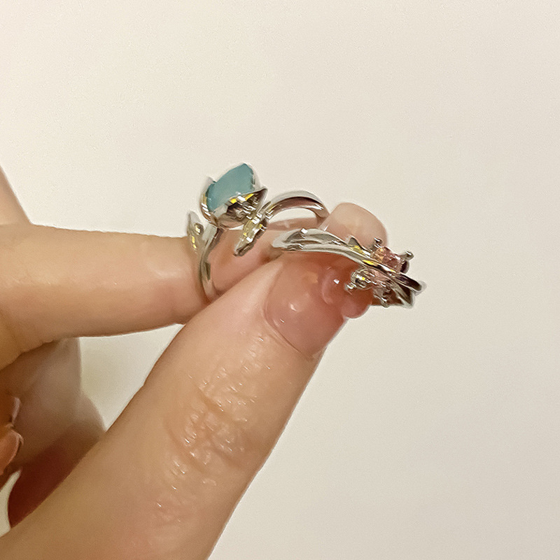 Elegant tulip ring for women, light luxury and high-end feel, zircon opening, niche design, unique ring, butterfly index finger ring Specification drawing