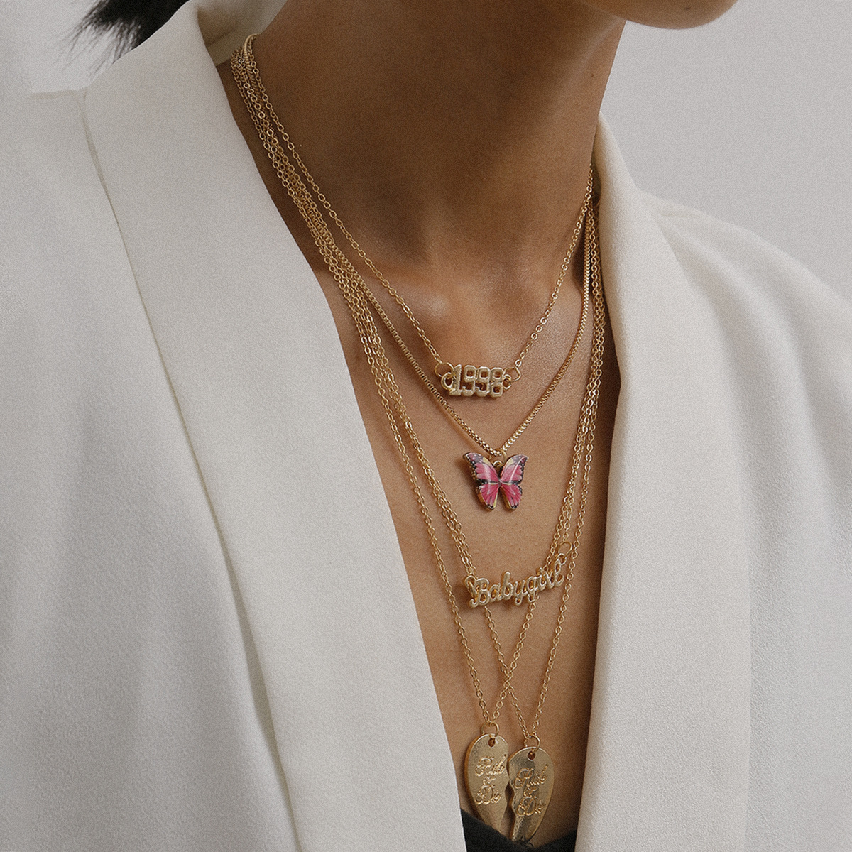European and American cross-border jewelry punk versatile heart-shaped geometric necklace, women's colorful creative butterfly elegant letter necklace details Picture