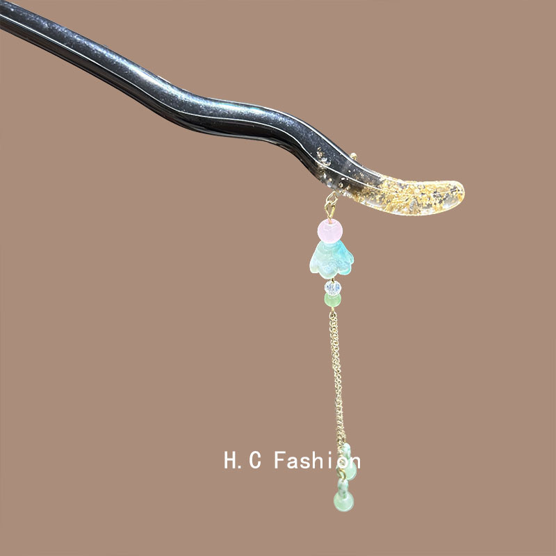 New Hanfu hair accessories, flower-patterned tassel, Chinese-style updo hairpin, women's ancient-style hairpin, retro headwear at the back of the head details Picture